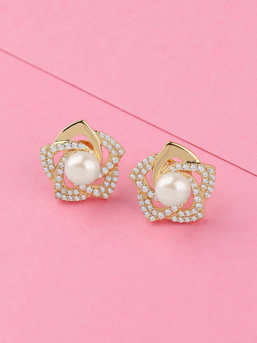 Natural Pearl Flower Gold Plated Earring For Women