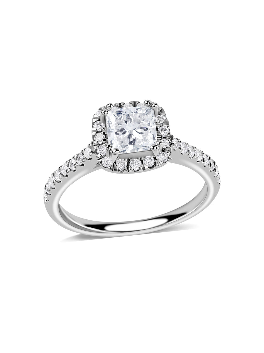 1 Carat Princess Quad Lab Grown Halo Ring