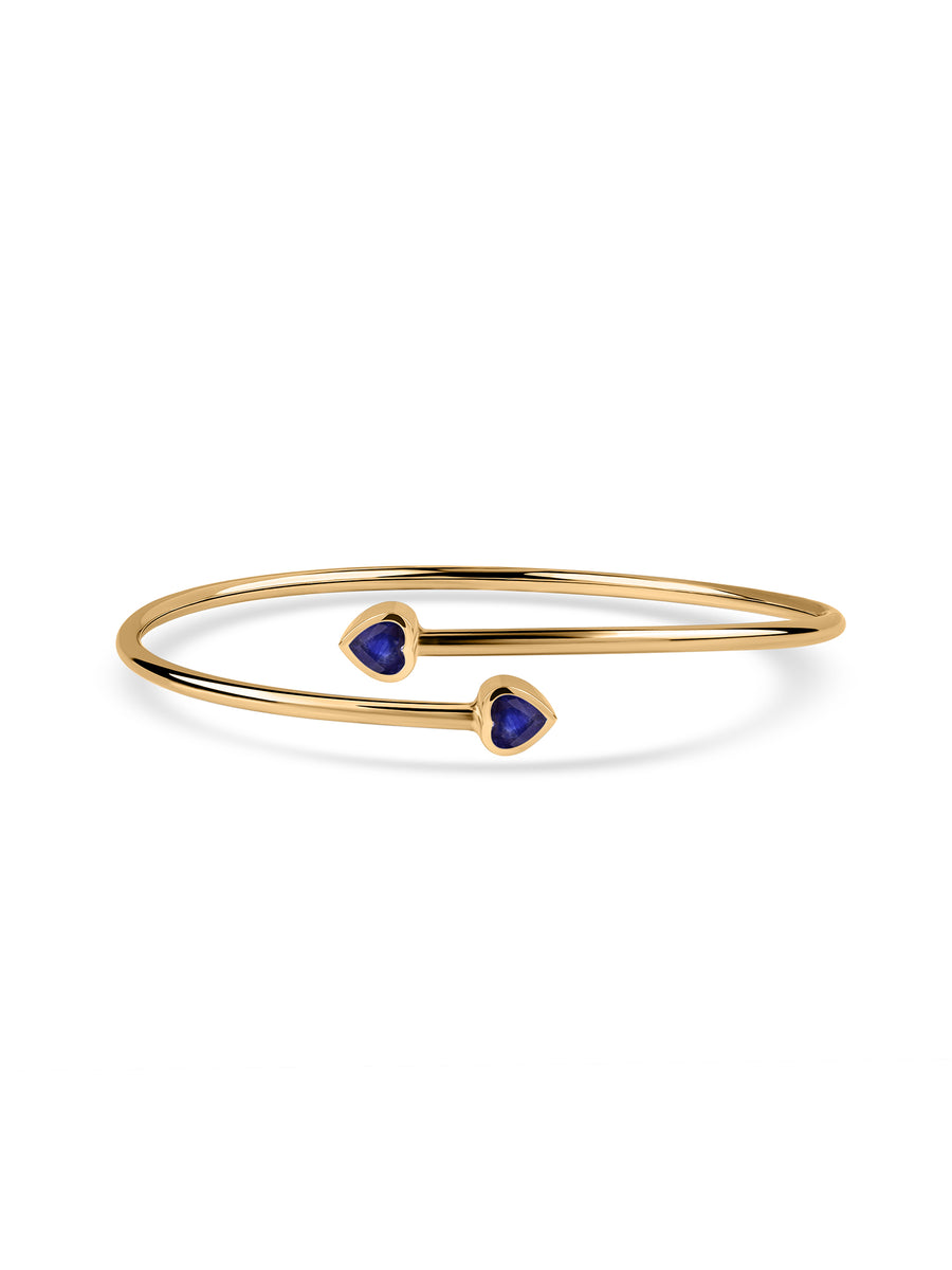 Blue Sapphire Heart Flexible Gold Bangle