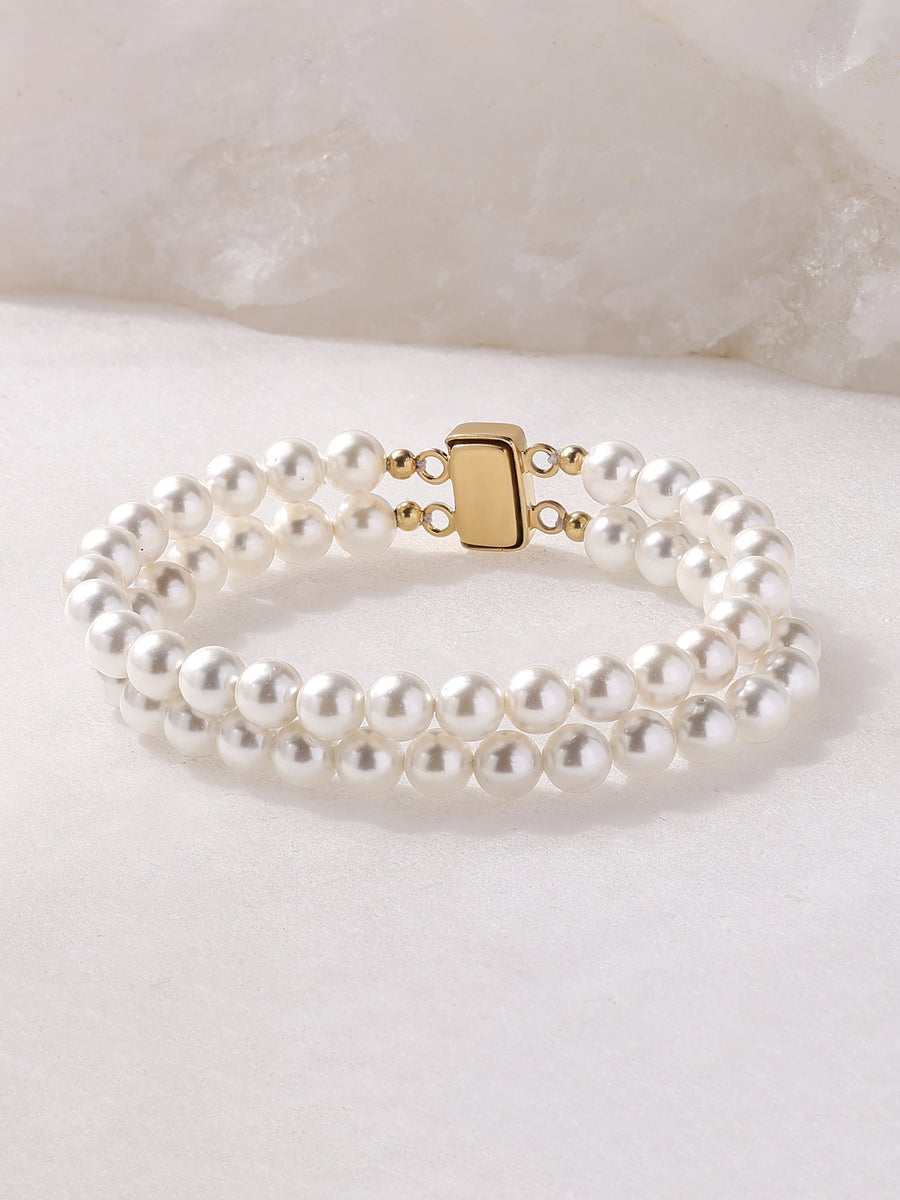 Double Row Pearl Bracelet With Clasp