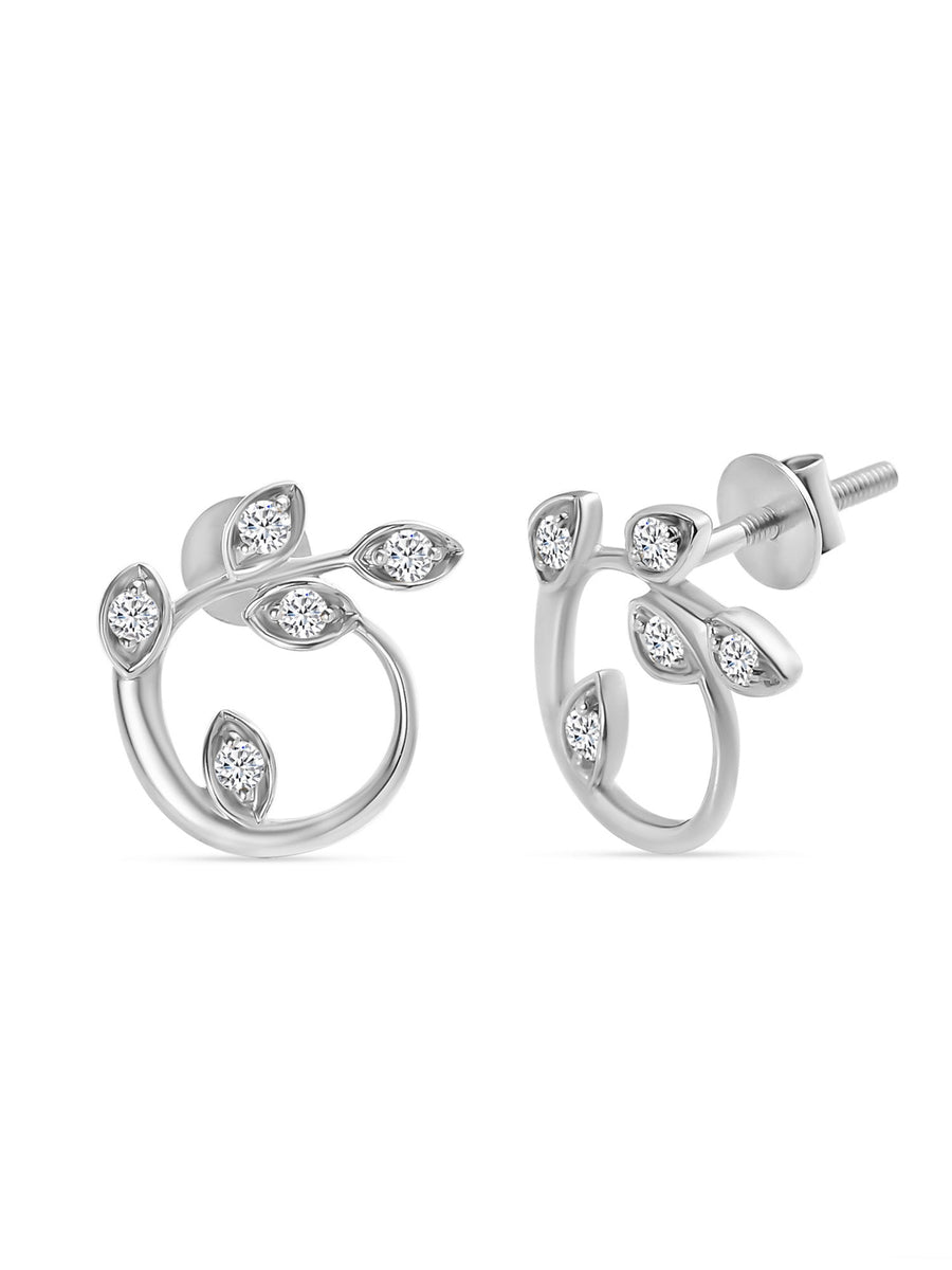 Lab Grown Lush Leaf Diamond Stud Earrings in Gold