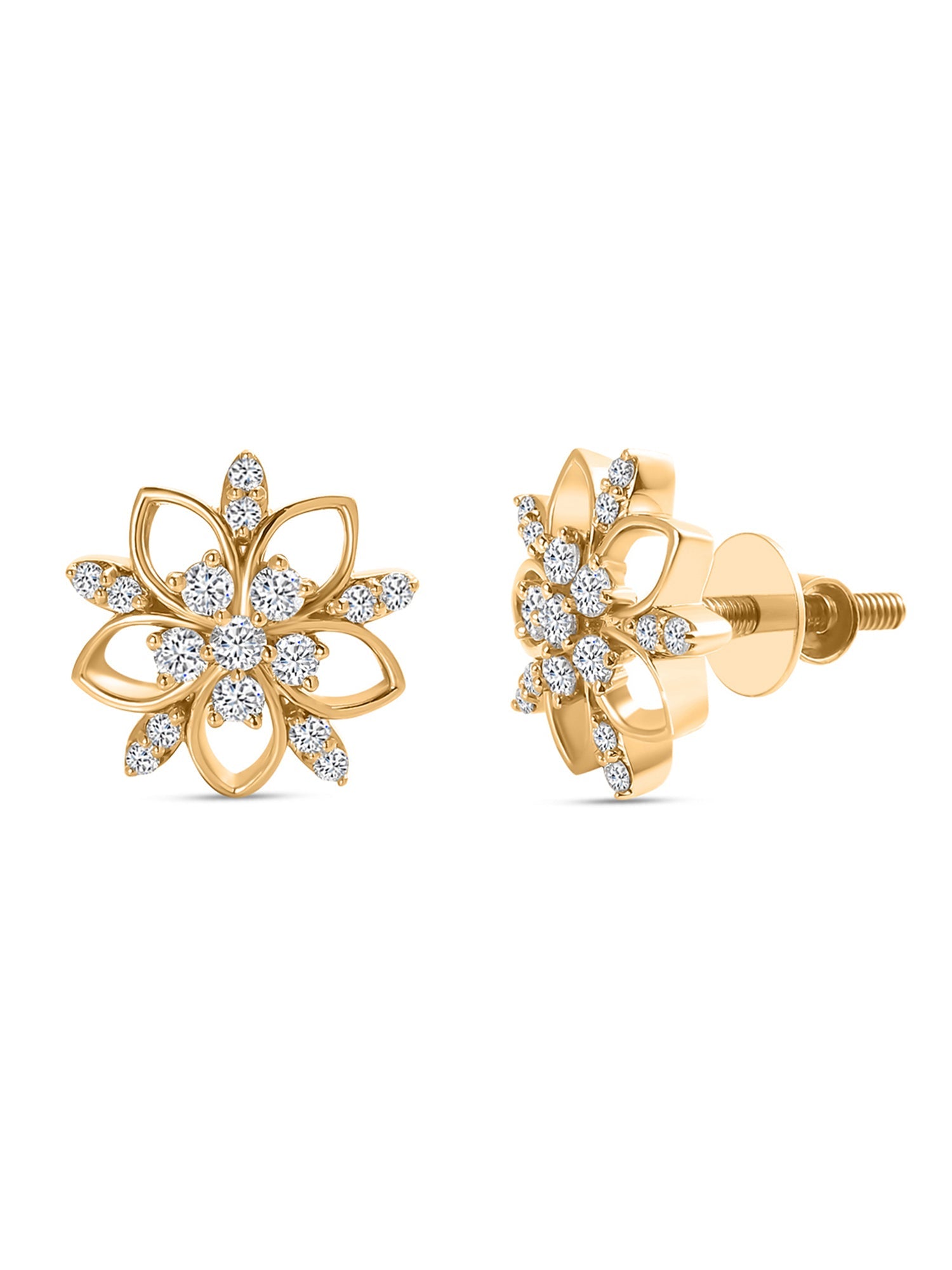 Gold Earrings with Classic Blooming Flower Diamond for Womens | Gold Jewellery Online
