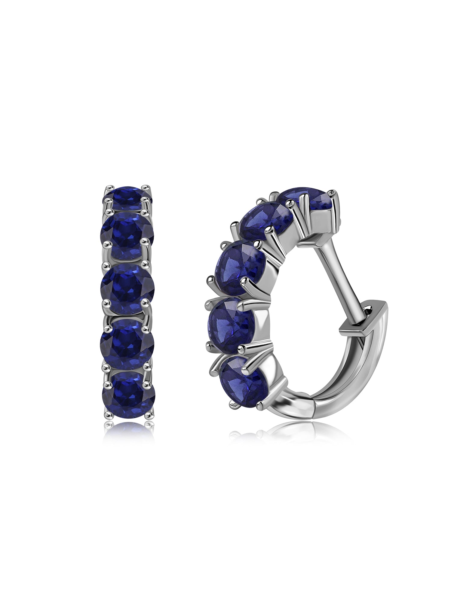 Natural Blue Sapphire Gold Huggie Hoop Earrings