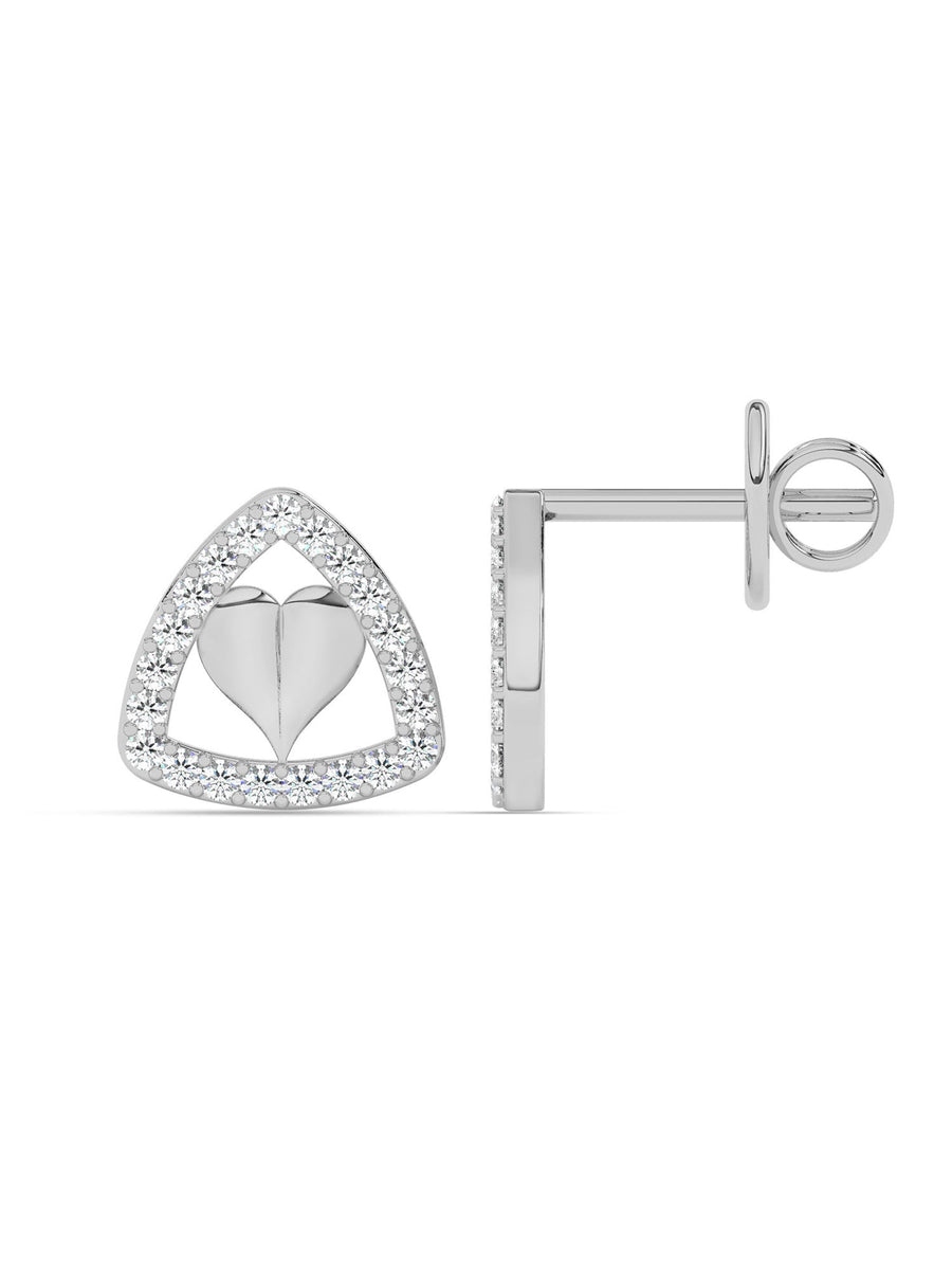 Lab Grown Trillion Heart Diamond Earrings in Gold