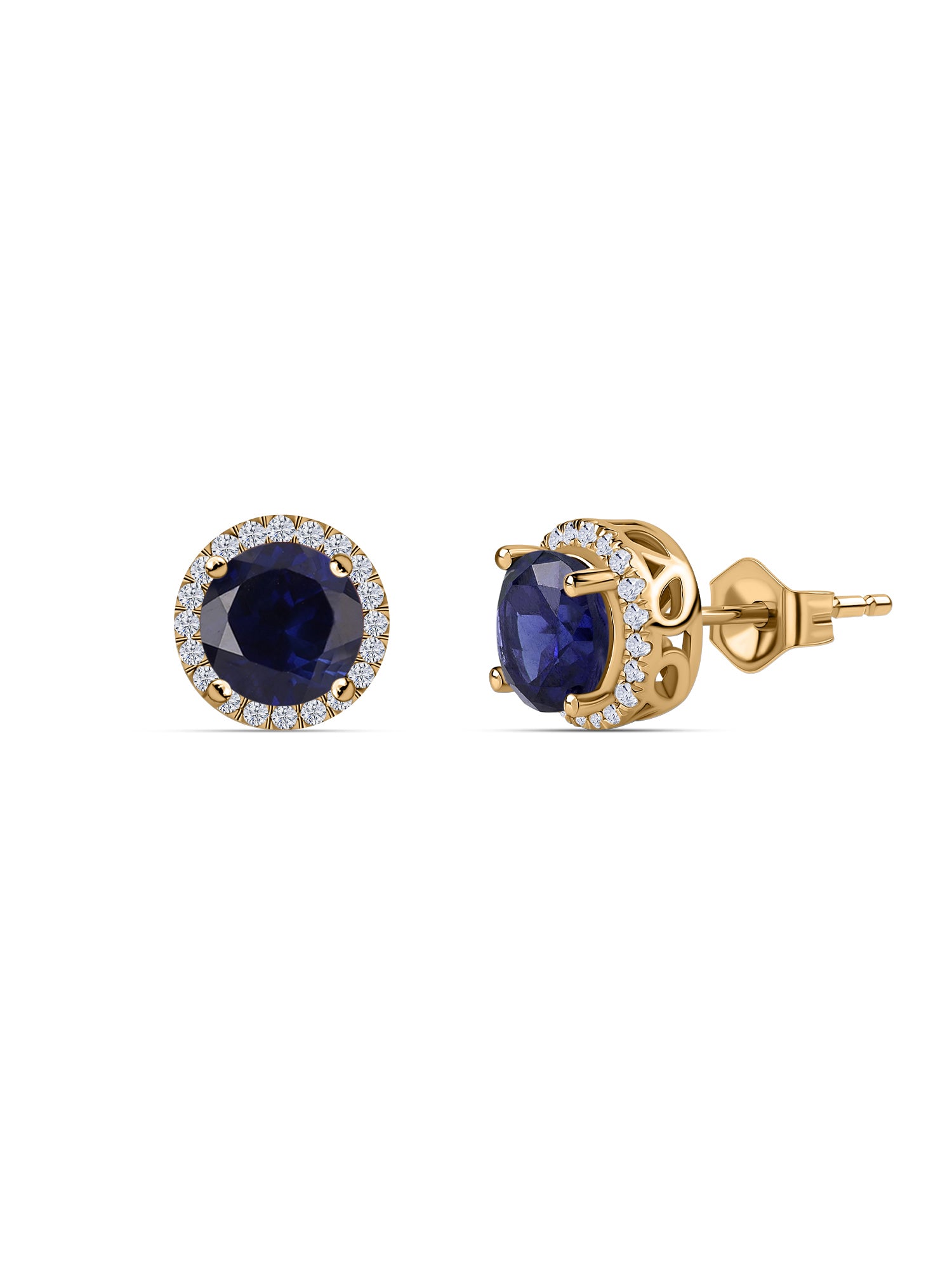 Natural Blue Sapphire Halo Stud Earrings