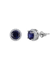 Natural Blue Sapphire Halo Stud Earrings
