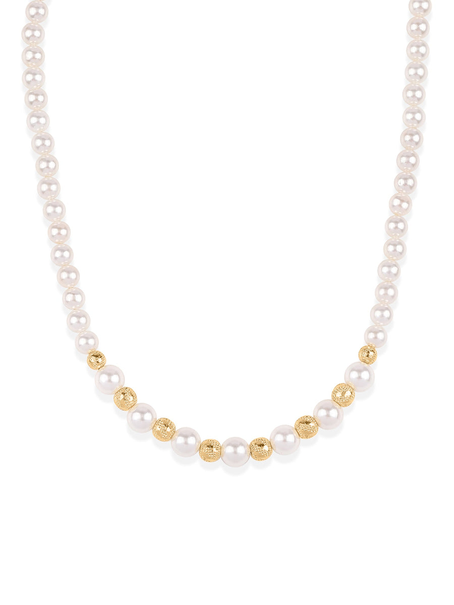 Shell Pearl Line Necklace With Golden Metal Balls