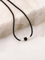Black Spinel & White Pearl Necklace