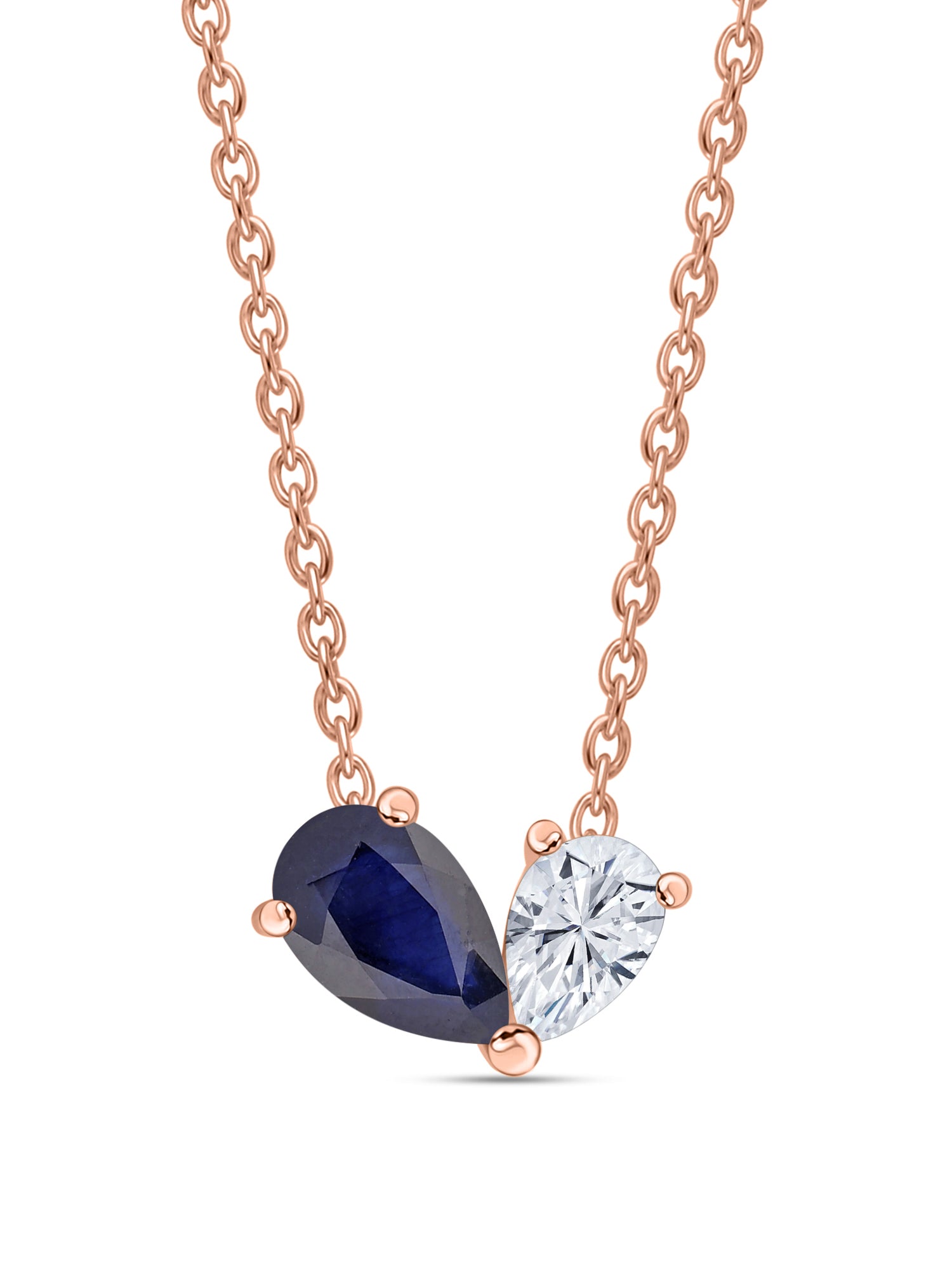 Natural Blue Sapphire Toi Et Moi Gold Necklace