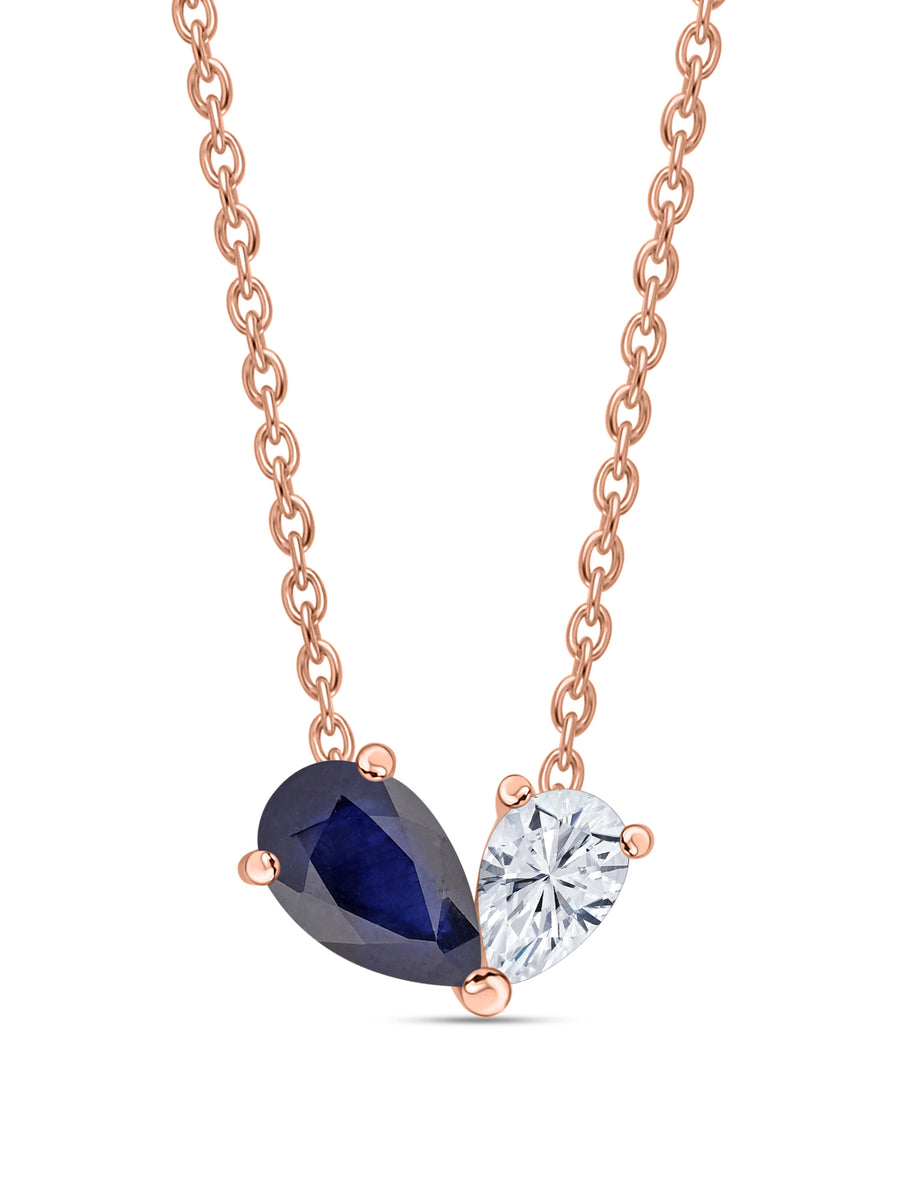 Natural Blue Sapphire Toi Et Moi Gold Necklace