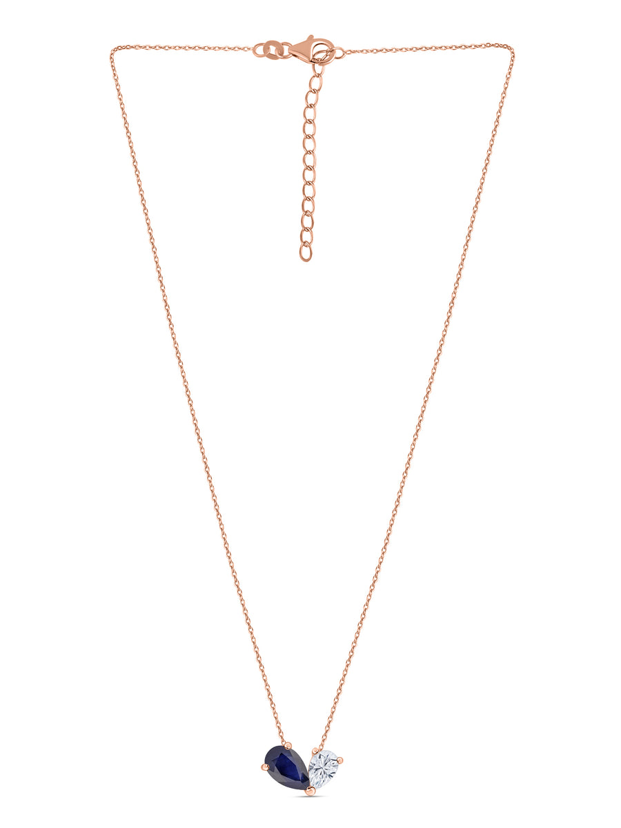 Natural Blue Sapphire Toi Et Moi Gold Necklace