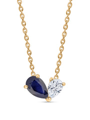 Natural Blue Sapphire Toi Et Moi Gold Necklace