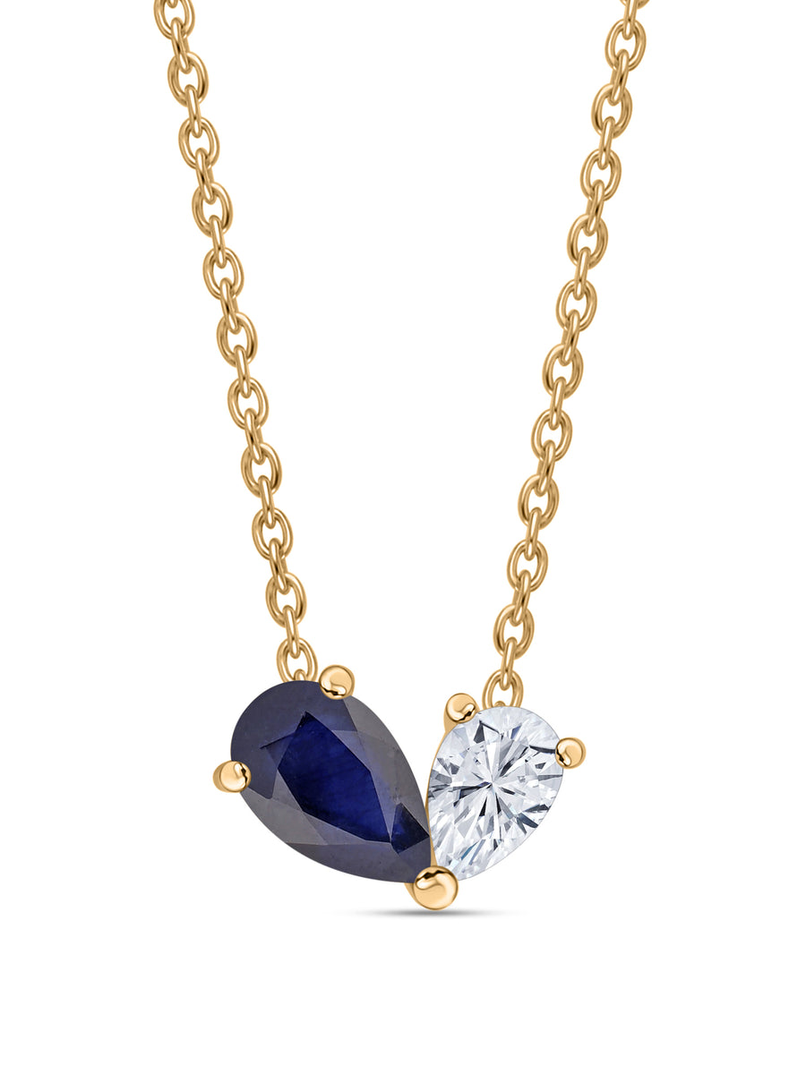 Natural Blue Sapphire Toi Et Moi Gold Necklace