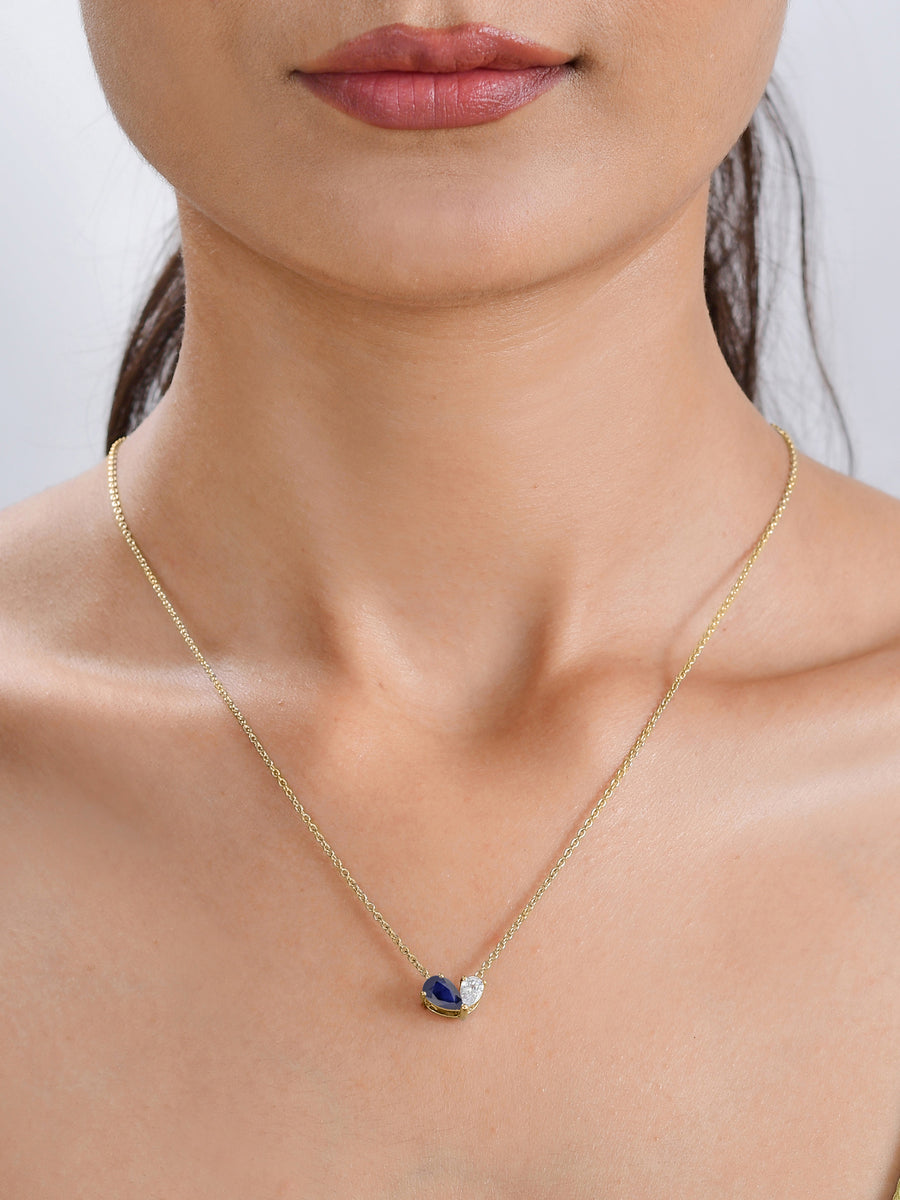 Natural Blue Sapphire Toi Et Moi Gold Necklace