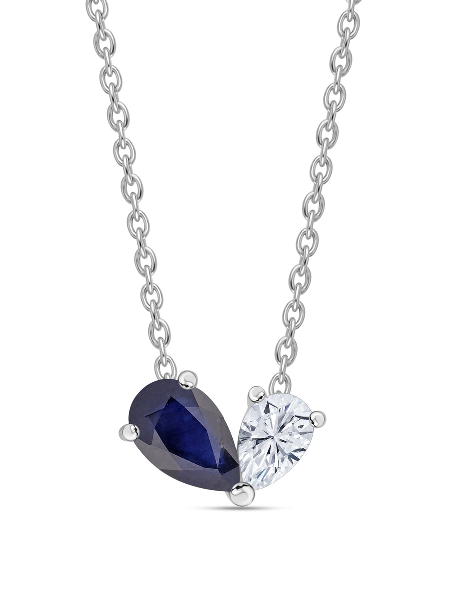 Natural Blue Sapphire Toi Et Moi Gold Necklace