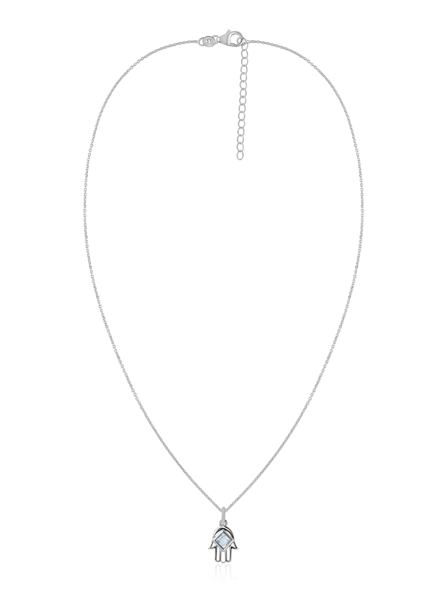 Aquamarine Hamsa Protection Pendant with Chain