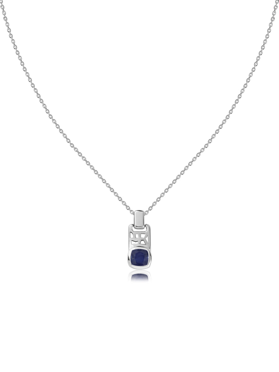 Sapphire Geometric Silver Pendant with Chain