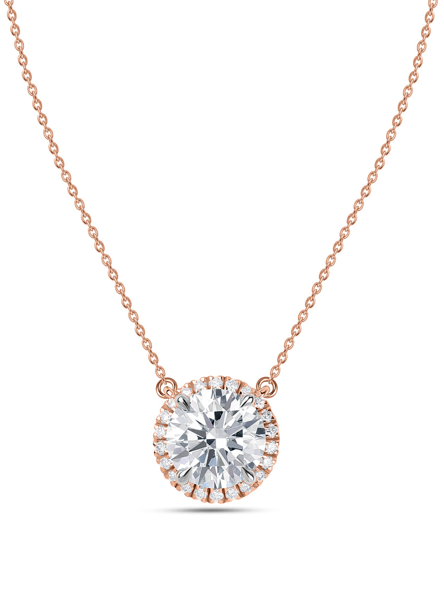 Ornate 2 Carat Solitaire Diamond Halo Necklace