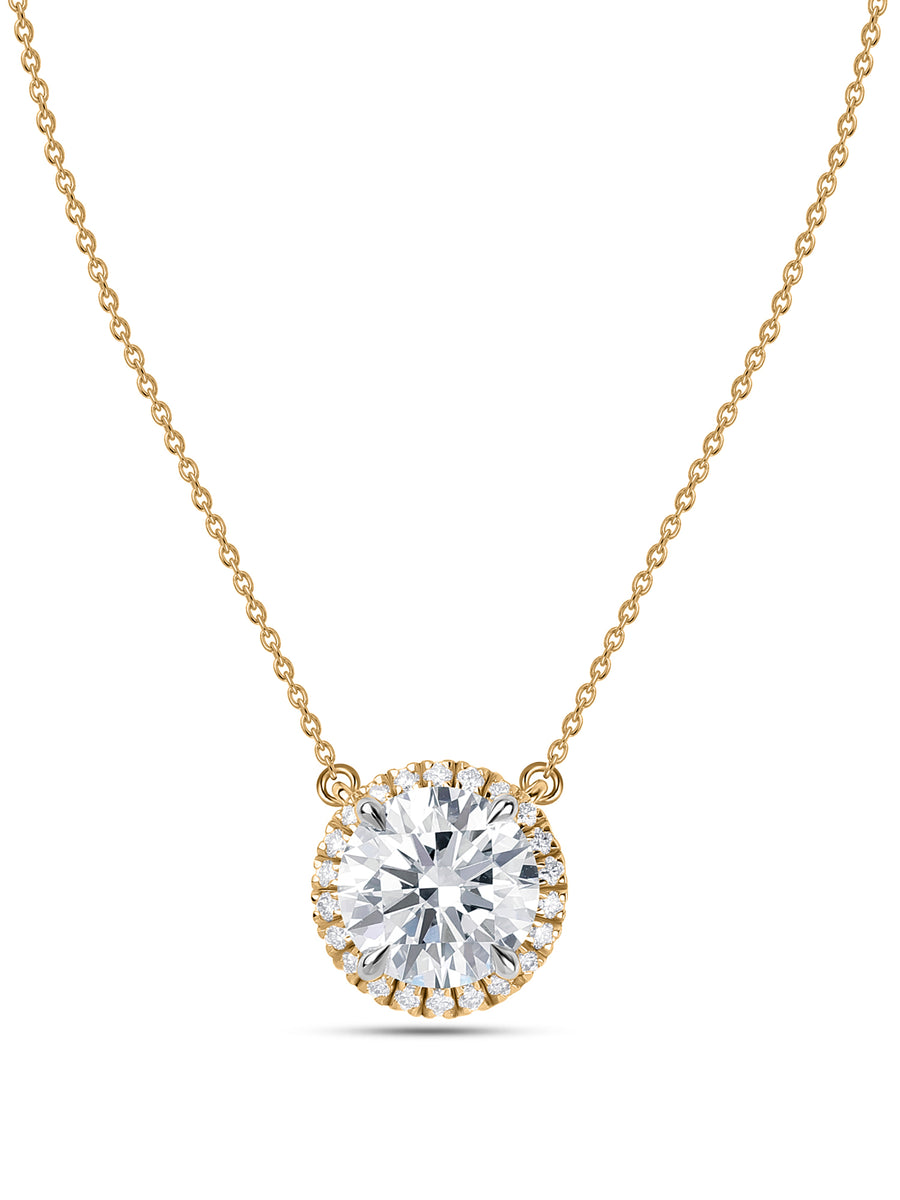 Ornate 2 Carat Solitaire Diamond Halo Necklace