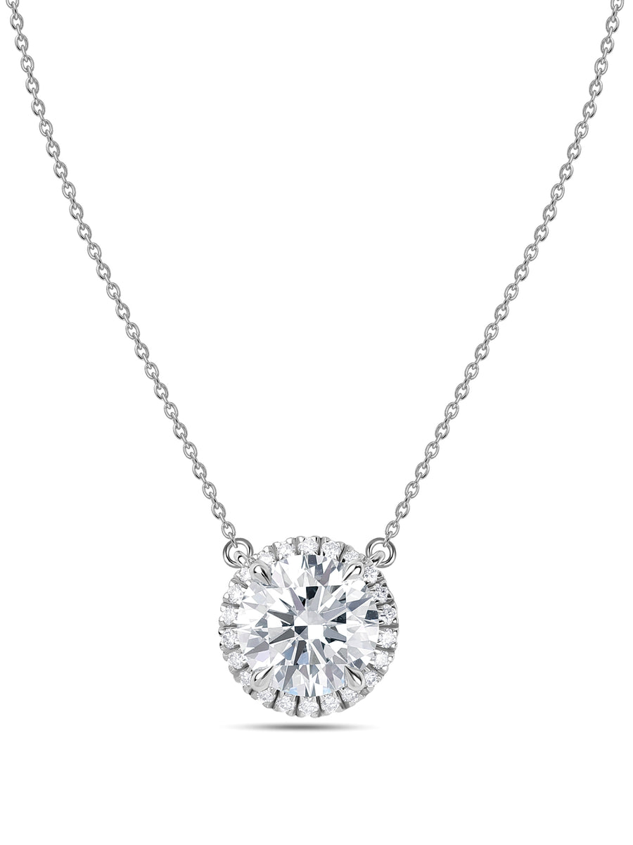 Ornate 2 Carat Solitaire Diamond Halo Necklace