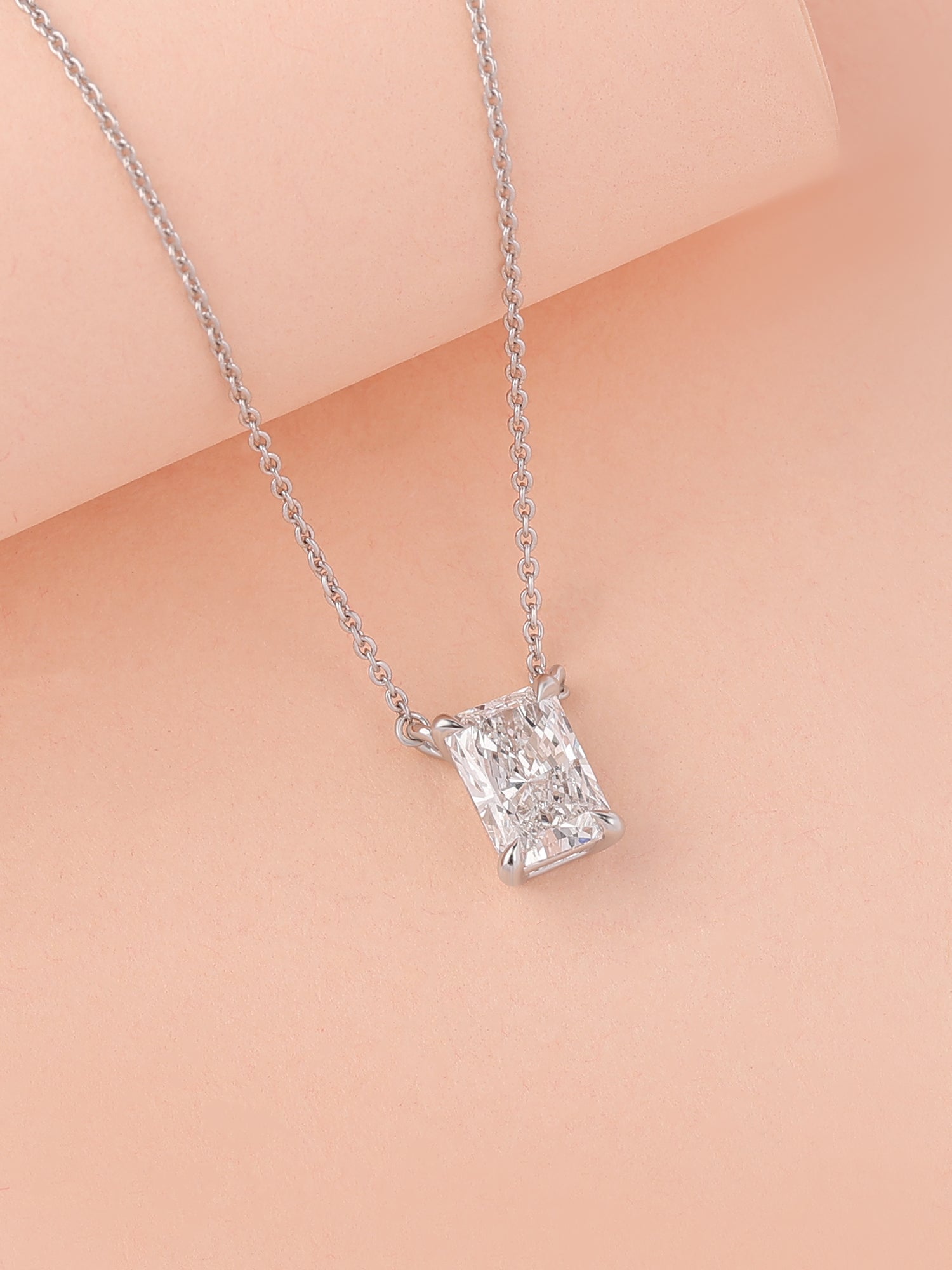 Radiant 1 Carat Solitaire Diamond Gold Necklace