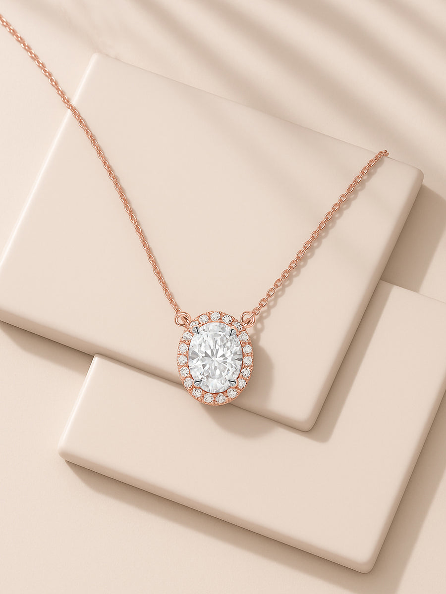 Ornate 1 Carat Halo Gold Necklace