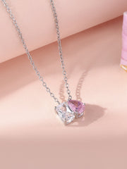Toi Et Moi Pink CZ Pendant With Silver Chain