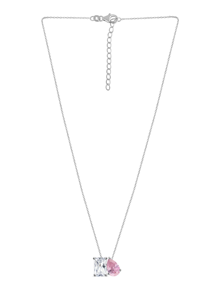 Toi Et Moi Pink CZ Pendant With Silver Chain