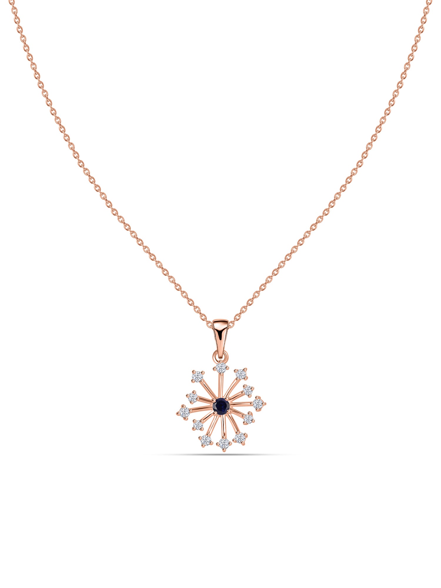 Snowflake Blue Sapphire Gold Pendant With Chain