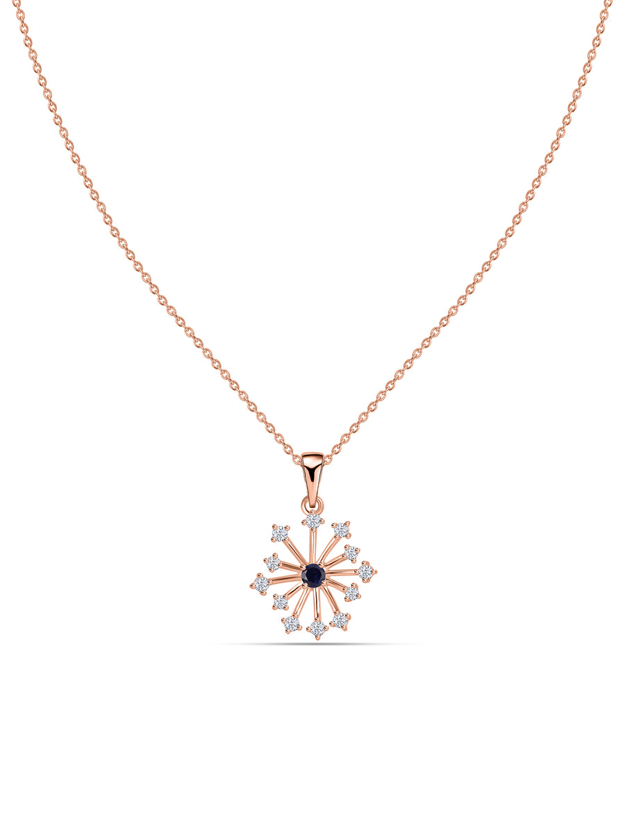 Snowflake Blue Sapphire Gold Pendant With Chain