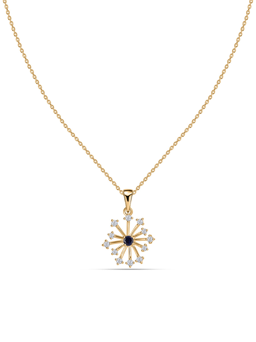 Snowflake Blue Sapphire Gold Pendant With Chain