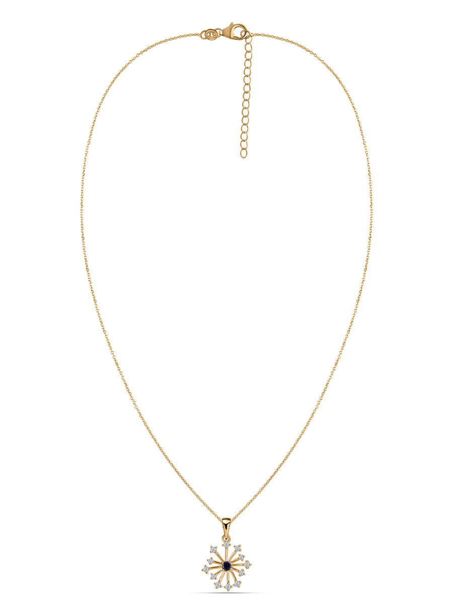 Snowflake Blue Sapphire Gold Pendant With Chain