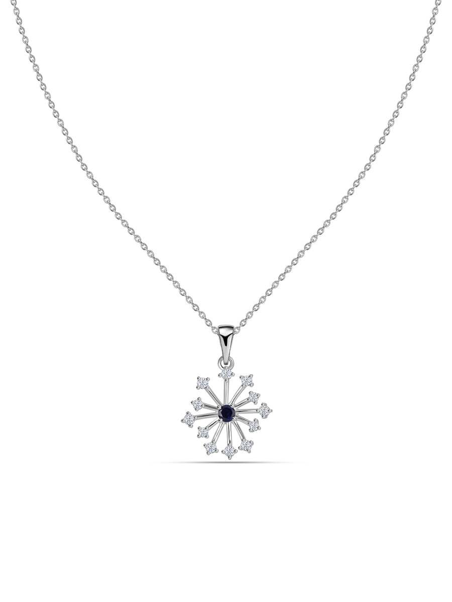 Snowflake Blue Sapphire Gold Pendant With Chain