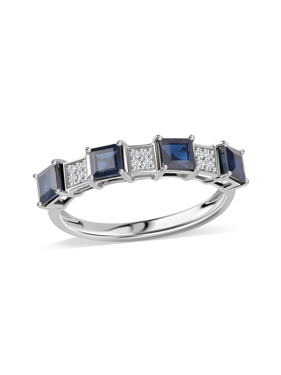 Blue Sapphire Lab Diamond Duo Gold Ring