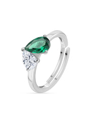 Pear Green Emerald Toi Et Moi Adjustable Silver Ring for Women