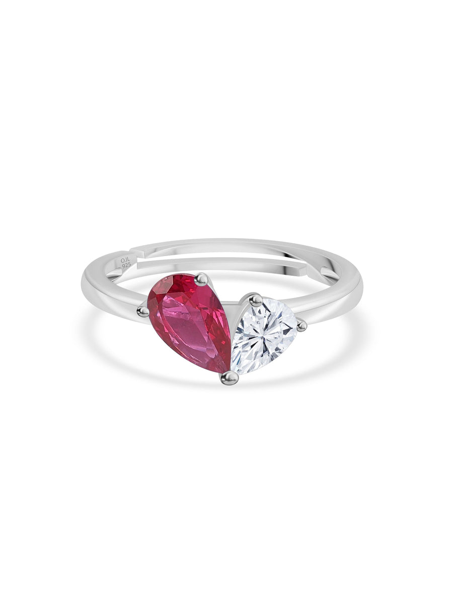 Pear Red Ruby Toi Et Moi Adjustable Ring