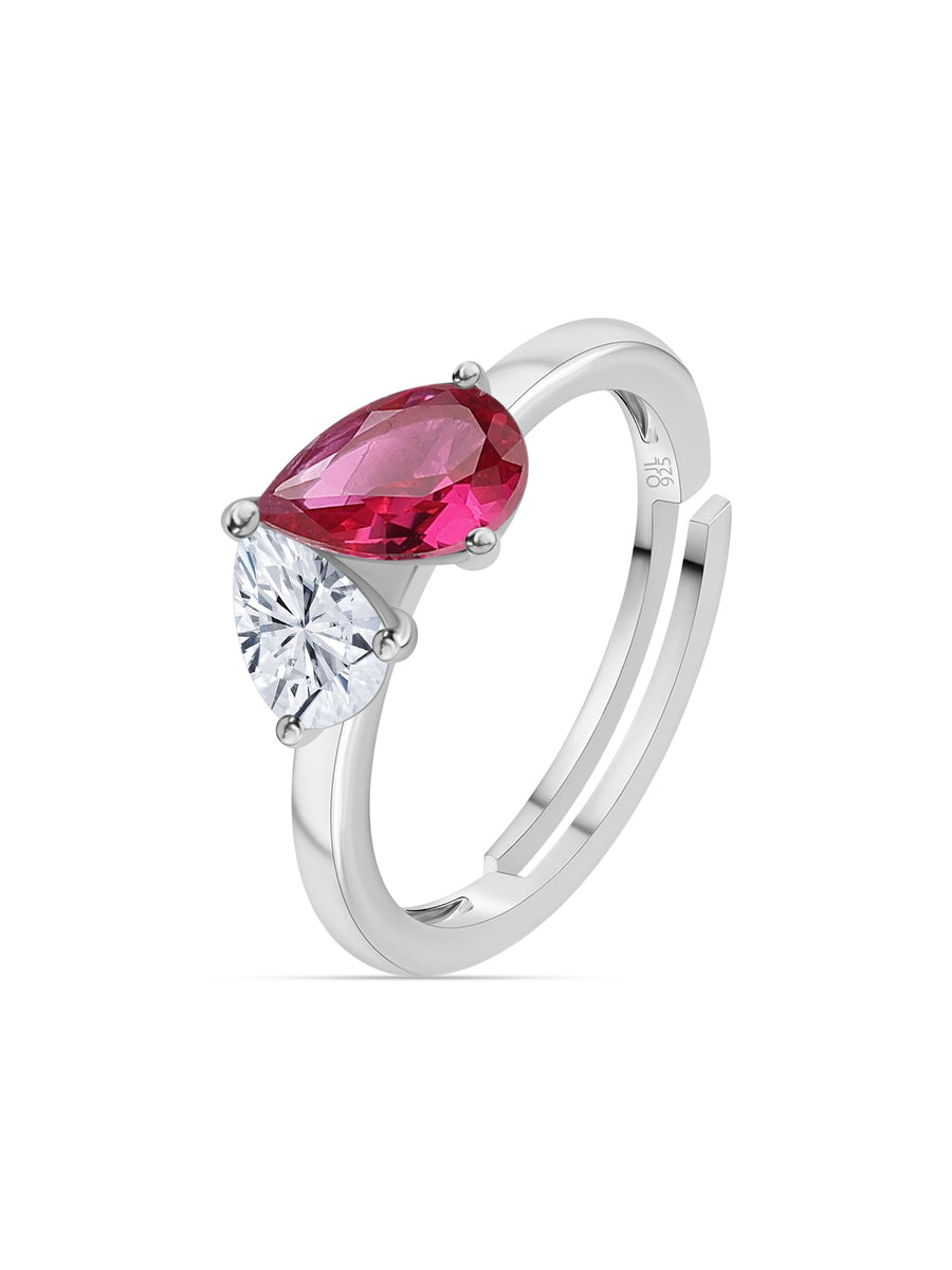 Pear Red Ruby Toi Et Moi Adjustable Ring