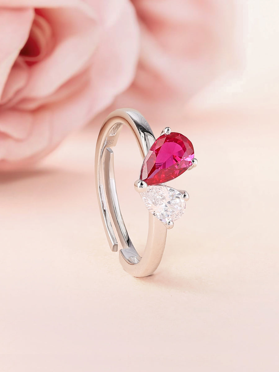 Pear Red Ruby Toi Et Moi Adjustable Ring