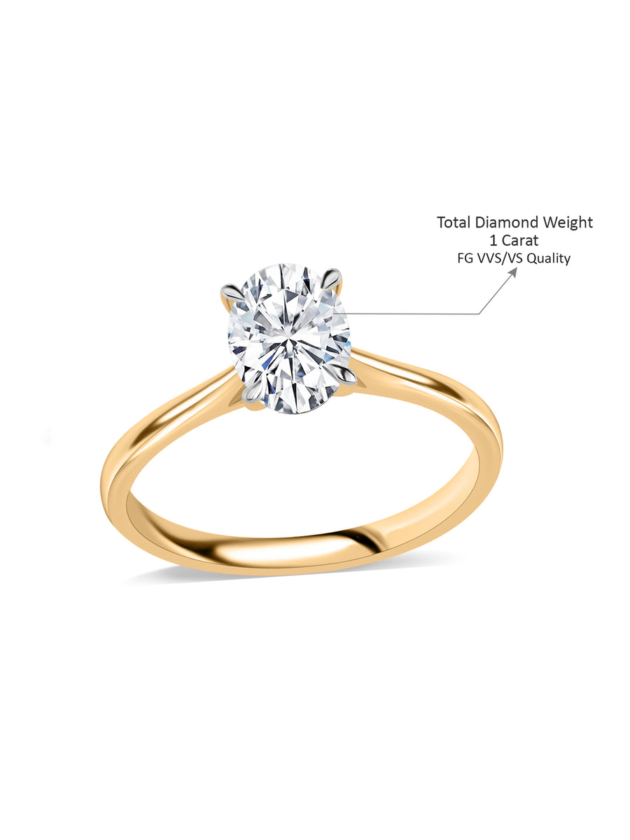 Lab Grown 1 Carat Oval Solitaire Diamond Ring