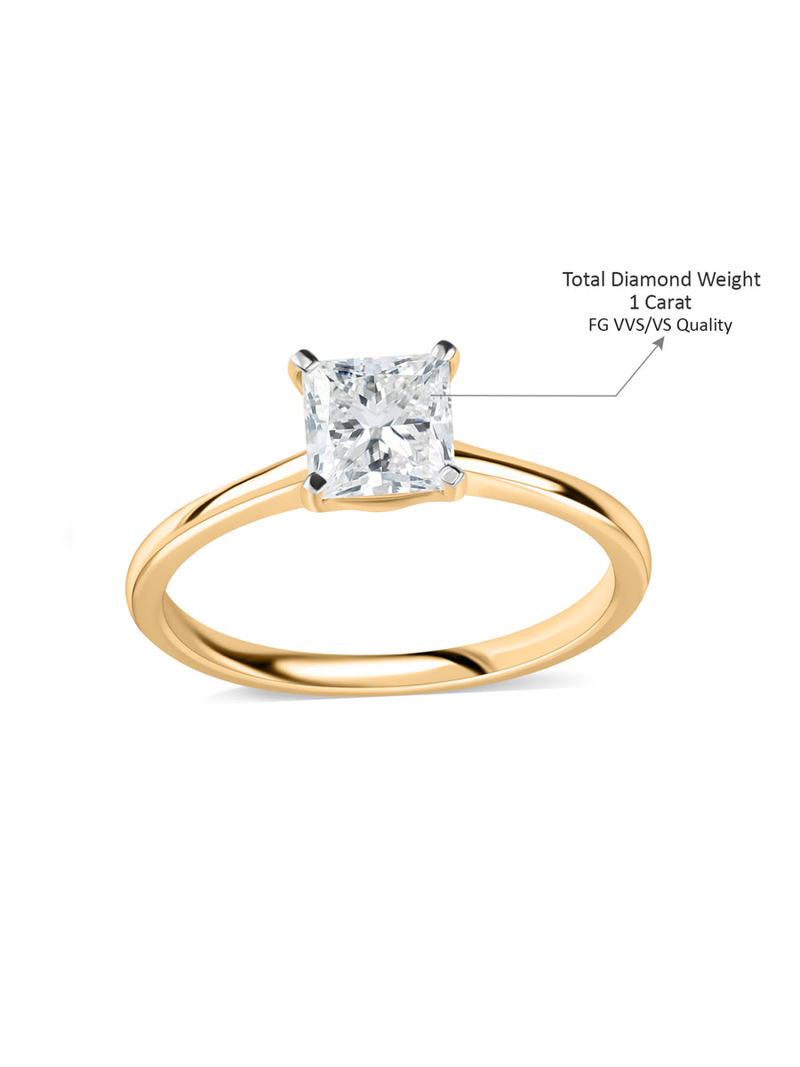 Lab Grown 1 Carat Princess Cut Diamond Ring