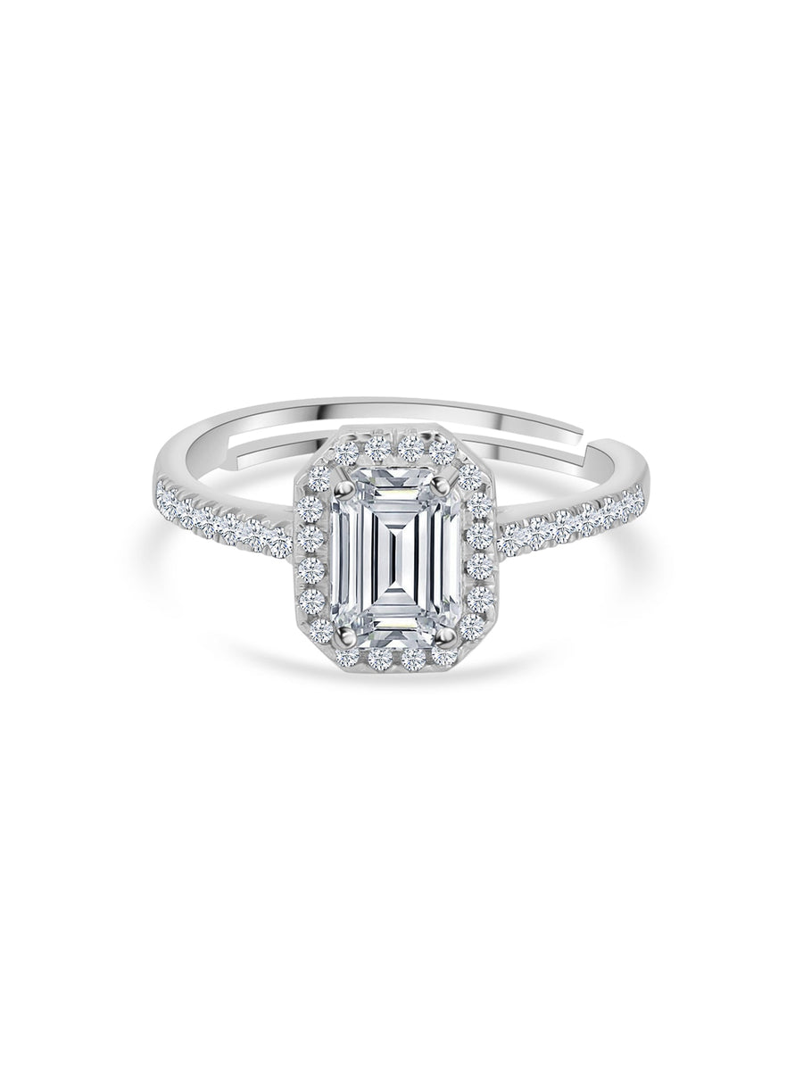 1.5 Carat American Diamond Adjustable Halo Ring in 925 Silver
