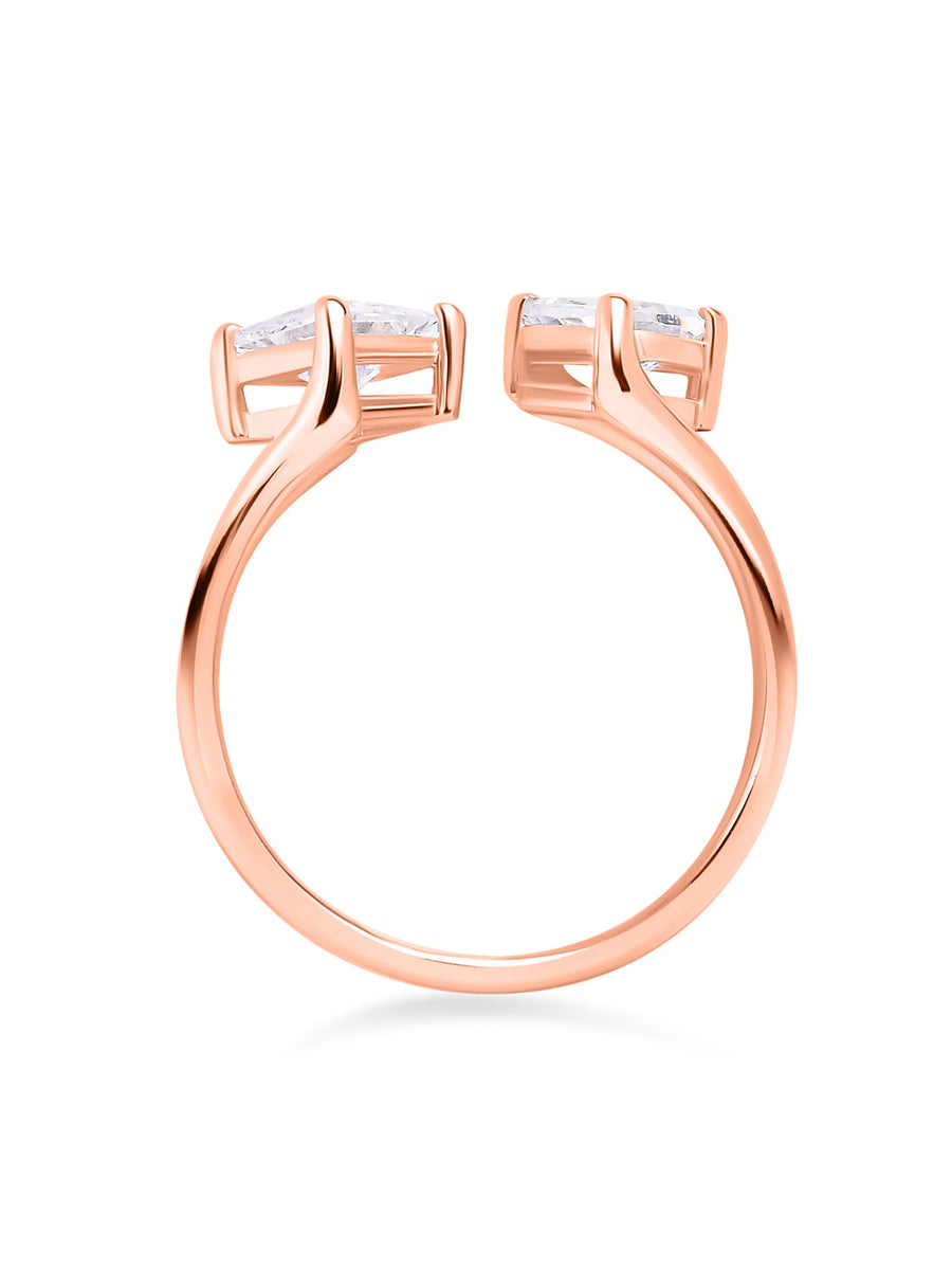 Diamond Look Double Solitaire Ring In Rose Gold-3