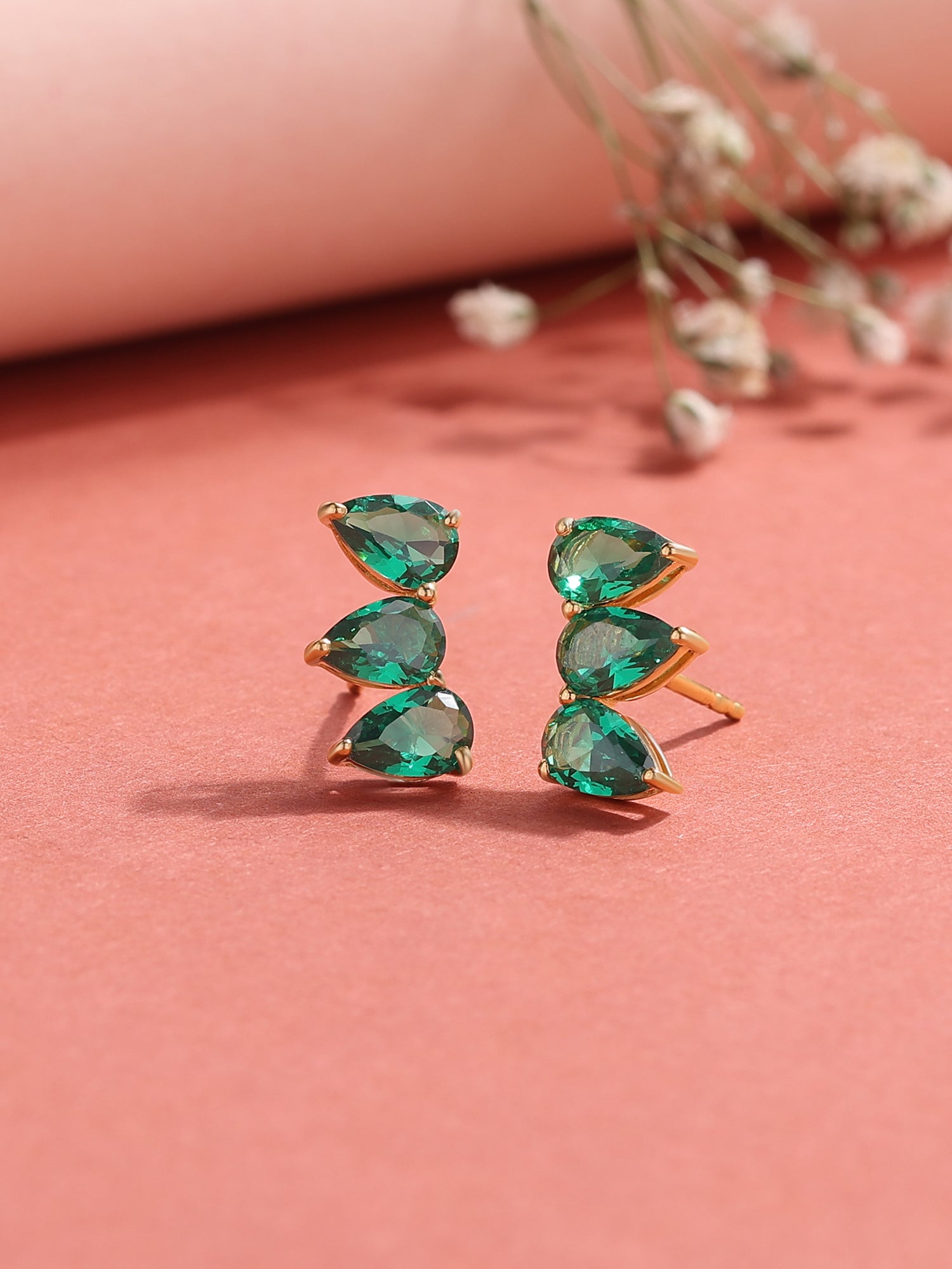Trilogy Emerald Stud Earrings-1