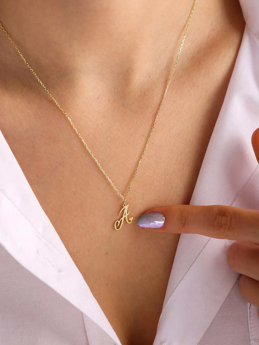 Yellow Gold Alphabet Pendant With Chain