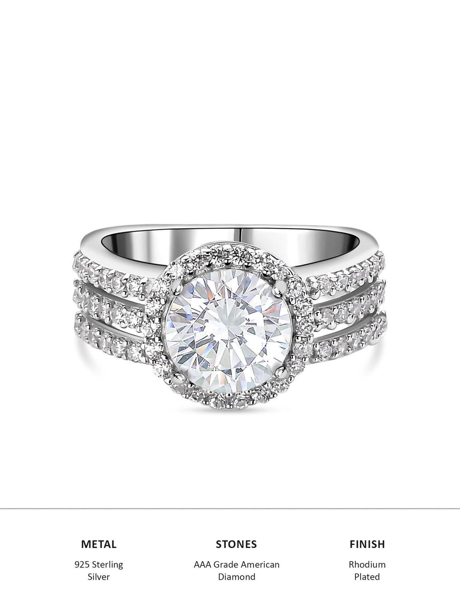 American Diamond 2 Carat Solitaire Band Ring In Silver-3