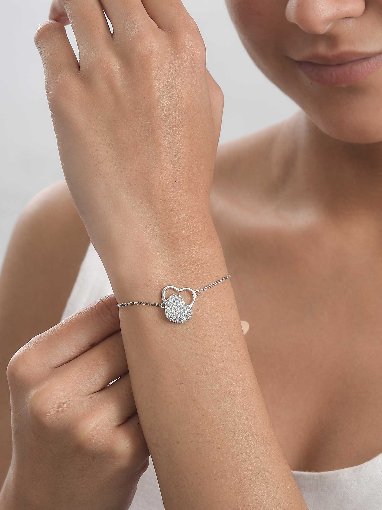 Heart In Love Silver Bracelet | American Diamond Bracelet for Women