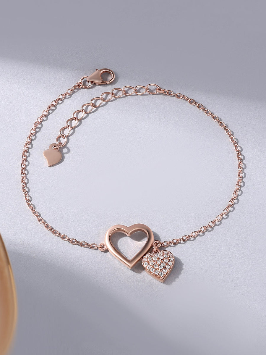 Rose Gold Charming Heart Silver Bracelet
