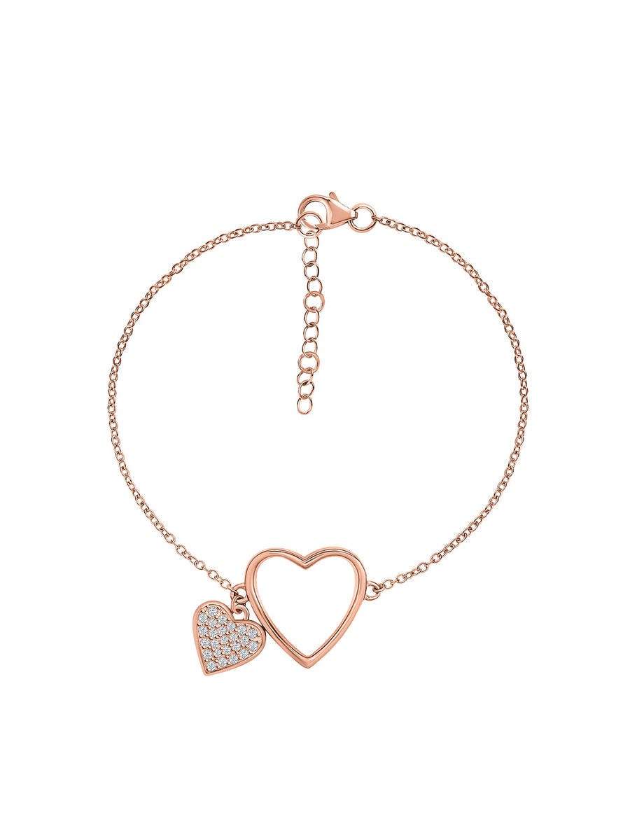 Rose Gold Charming Heart Silver Bracelet