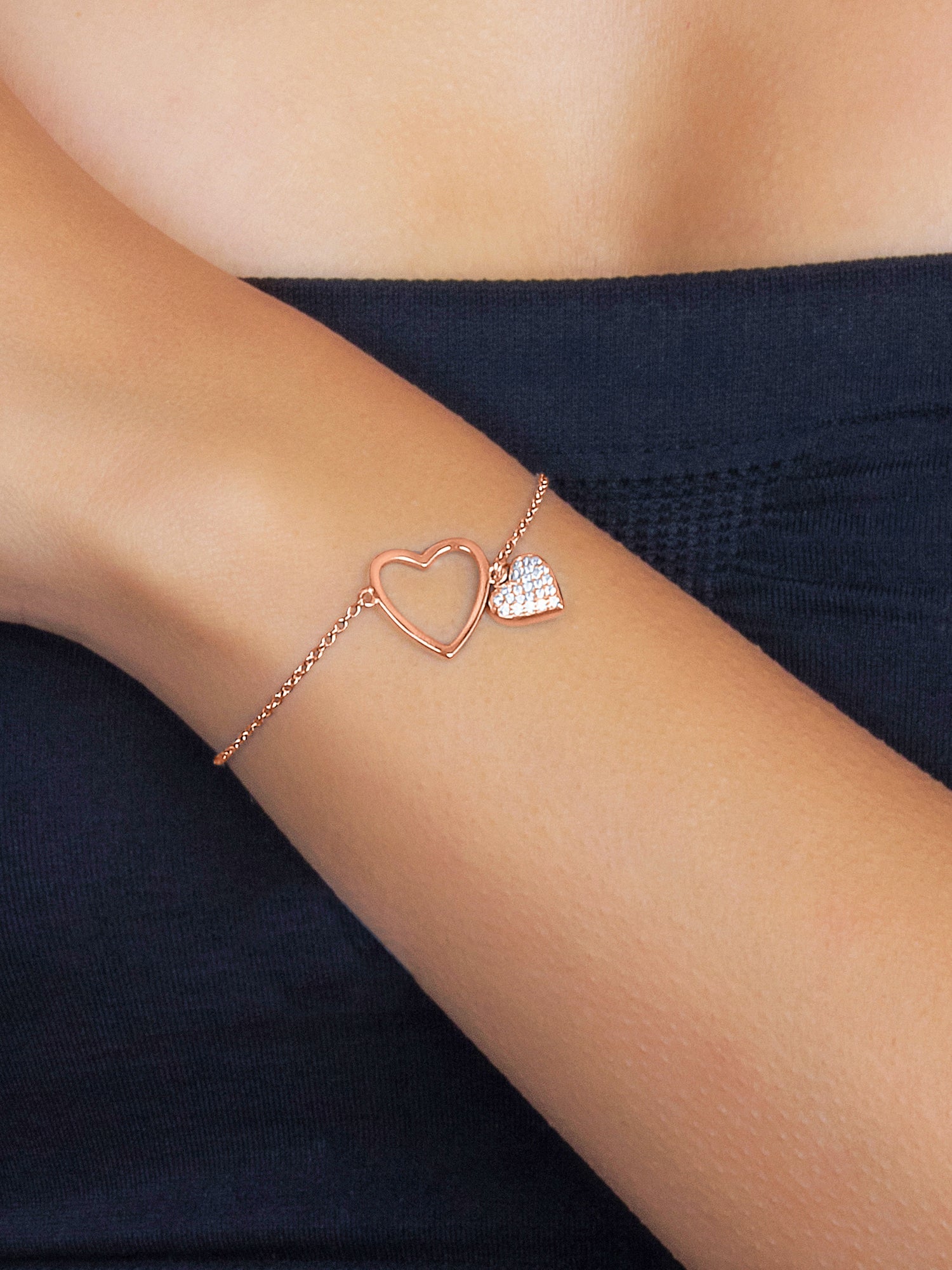 Rose Gold Charming Heart Silver Bracelet-2