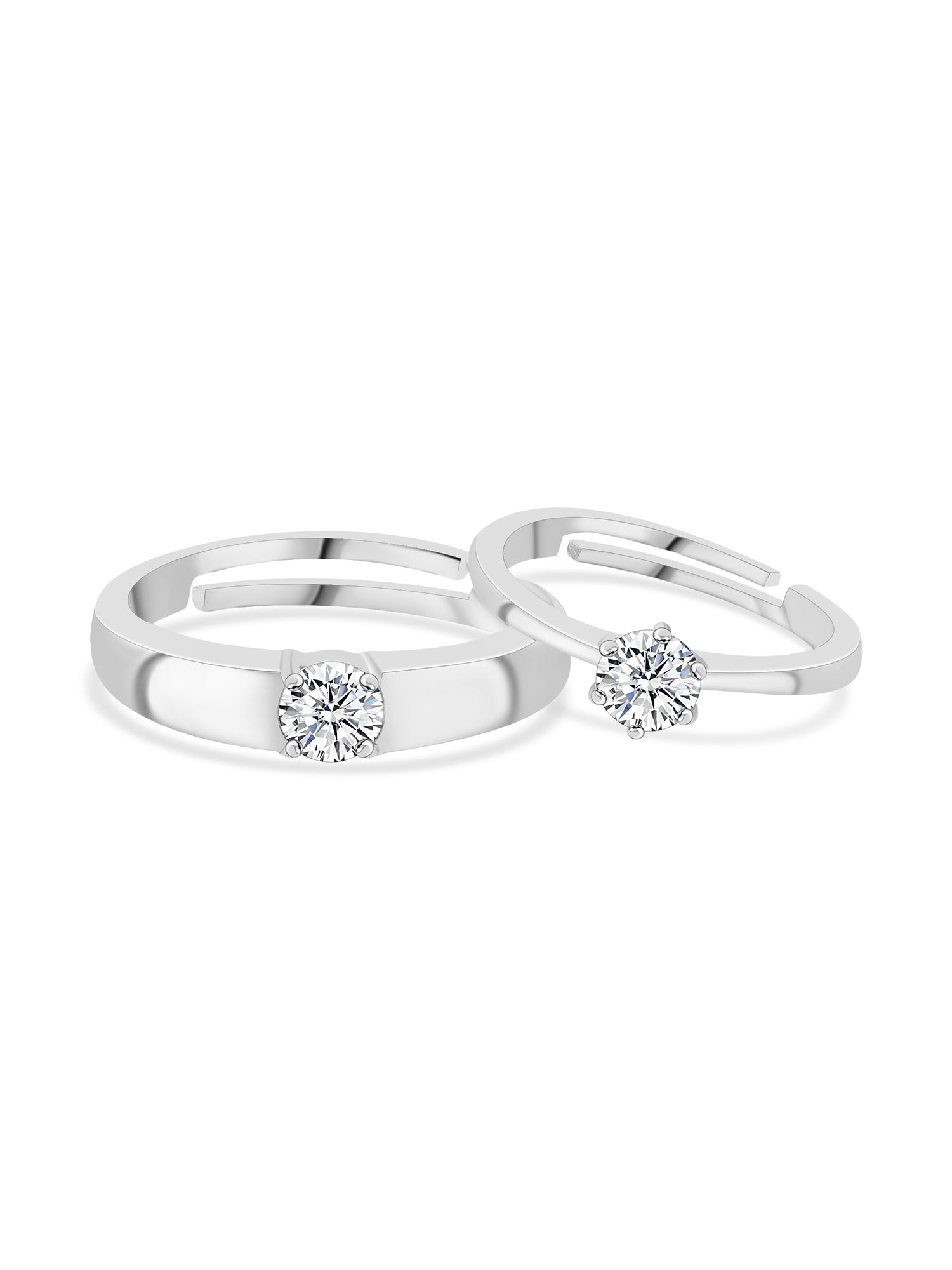 SINGLE STONE ADJUSTABLE SILVER RINGS FOR COUPLE-2